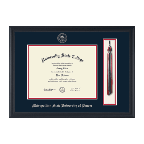 Framerly - MSU Denver Tassel Diploma Frame with Navy and Red Mat