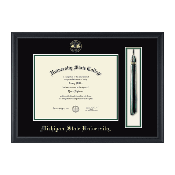 Framerly - MSU Tassel Diploma Frame with Black and Tartan Green Mat