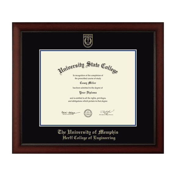 Framerly - Memphis Engineering Diploma Frame with Black and Royal Blue Mat