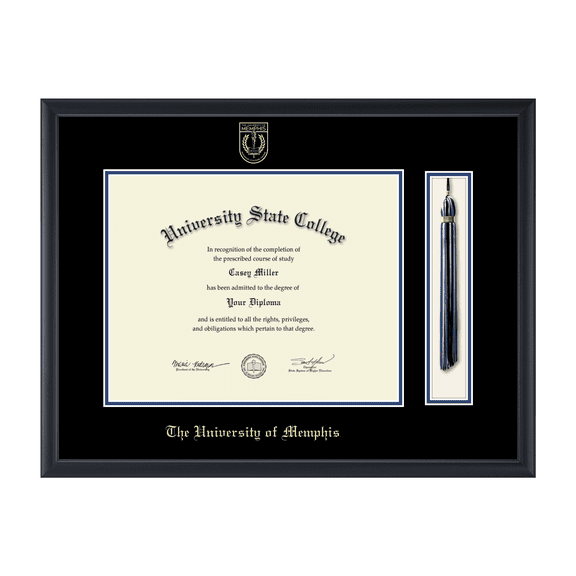 Framerly - Memphis Tassel Diploma Frame with Black and Royal Blue Mat