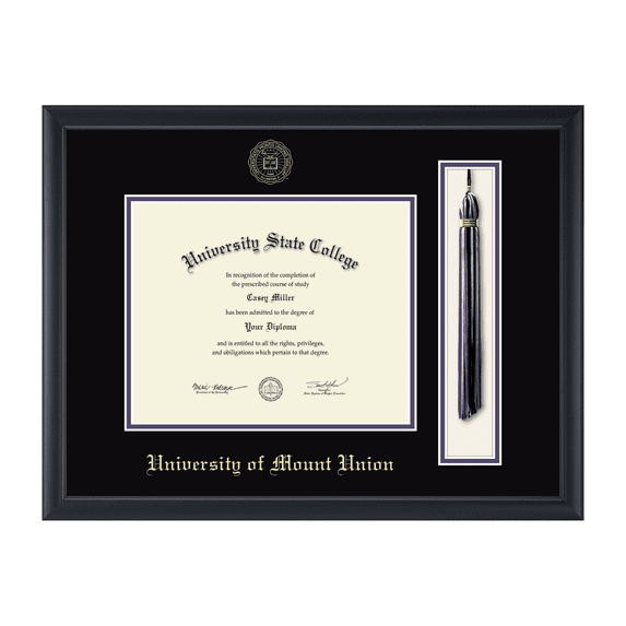 Framerly - Mount Union Tassel Diploma Frame with Black and Purple Mat