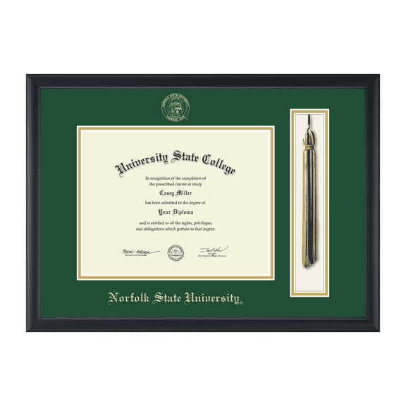 Framerly - NSU Tassel Diploma Frame with Tartan Green and Gold Mat