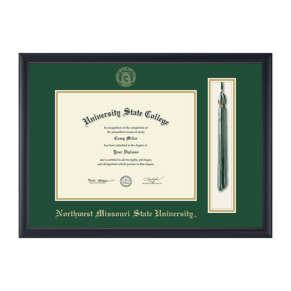 Framerly - Northwest Missouri State Tassel Diploma Frame with Tartan Green and Gold Mat