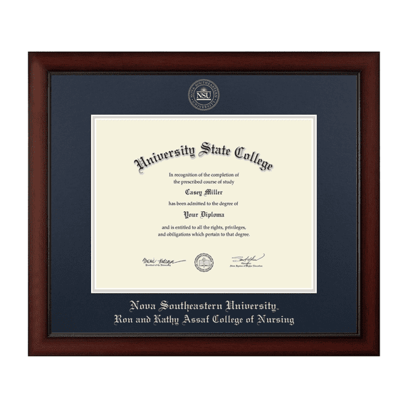 Framerly - NSU Nursing Diploma Frame with Navy and Silver Mat