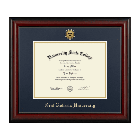 Framerly - ORU Diploma Frame with Navy and Gold Mat