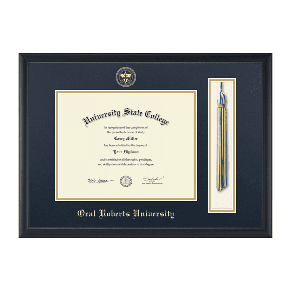 Framerly - ORU Tassel Diploma Frame with Navy and Gold Mat