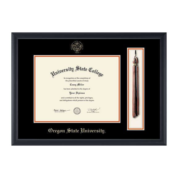 Framerly - Oregon State Tassel Diploma Frame with Black and Bright Orange Mat