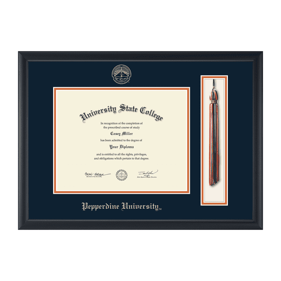 Framerly - Pepperdine Tassel Diploma Frame with Navy and Orange Mat