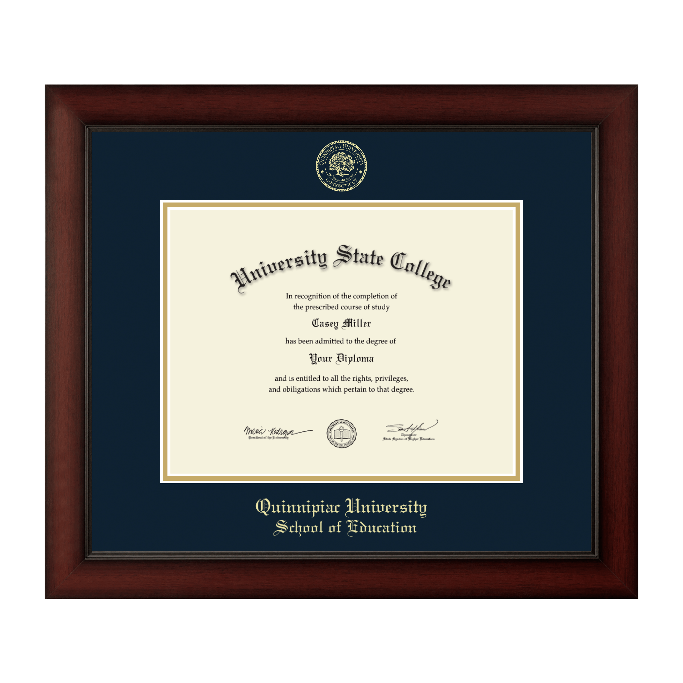 Quinnipiac University Diploma Frame - Graduation Degree Frame With Double Mat & Campus Photo, Bachelor/Master/PhD