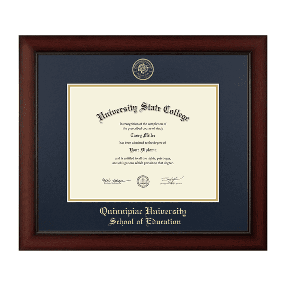 Framerly - Quinnipiac Education Diploma Frame with Navy and Gold Mat