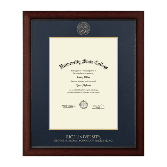 Framerly - Rice Engineering Diploma Frame with Navy and Gold Mat