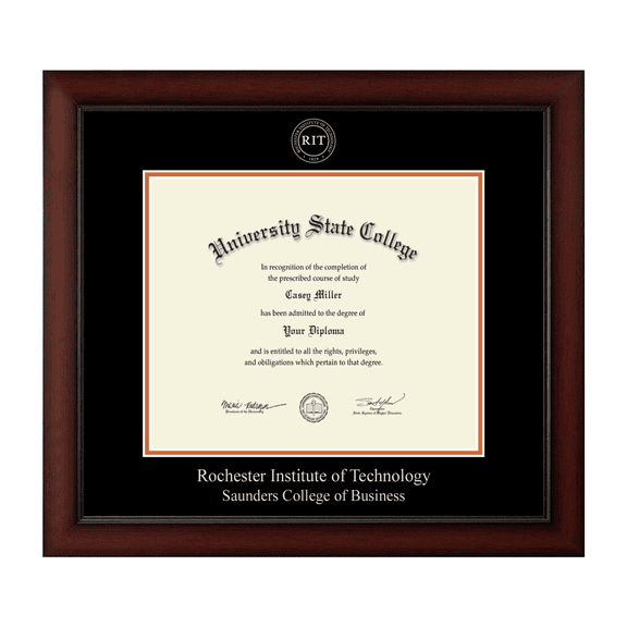 Framerly - RIT Business Diploma Frame with Black and Orange Mat