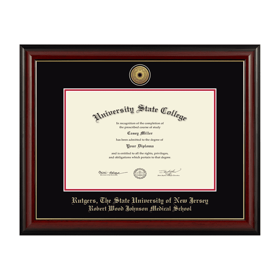 Framerly - Rutgers Medical Diploma Frame with Black and Red Mat