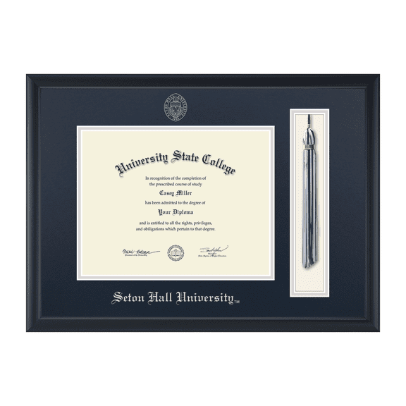 Framerly - SHU Tassel Diploma Frame with Navy and Silver Mat