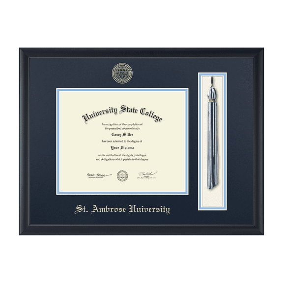 Framerly - Saint Ambrose Tassel Diploma Frame with Navy and Sky Blue Mat