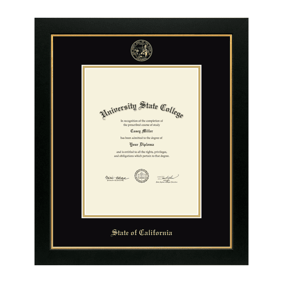 Framerly - State of California 8.5W X 11H Gold Embossed Certificate Frame Black
