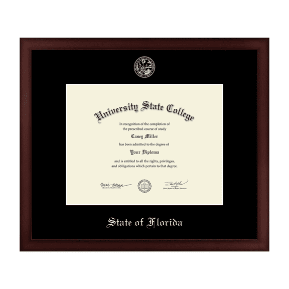 Framerly - State of Florida 11w x 8.5h Diploma Frame - Gold Embossed Certificate Frame - Cherry Moulding with Black Matting