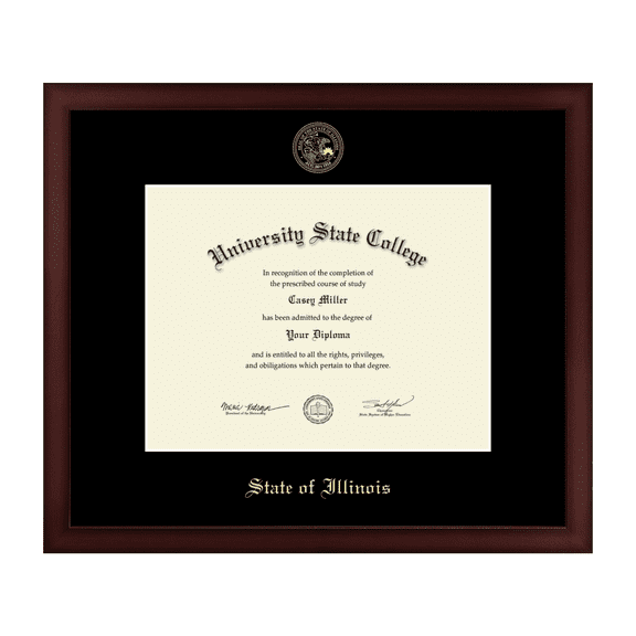 Framerly - State of Illinois 11w x 8.5h Certificate Frame - Gold Embossed Certificate Frame - Cherry Moulding with Black Matting