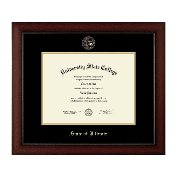 Framerly - State of Illinois 11W X 8.5H Gold Embossed Certificate Frame Cherry