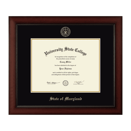Framerly - State of Maryland 11w x 8.5h Certificate Frame - Gold Embossed Certificate Frame - Cherry Moulding with Black and Gold Matting