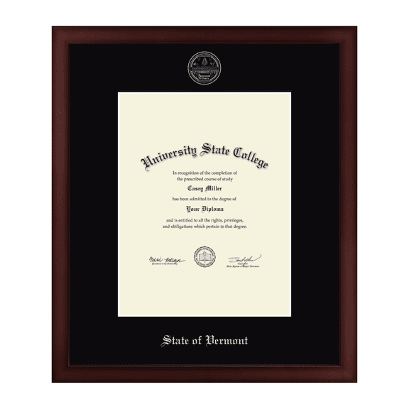 Framerly - State of Vermont 8.5w x 11h Certificate Frame - Silver Embossed Certificate Frame - Cherry Moulding with Black Matting