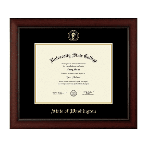 Framerly - State of Washington 11w x 8.5h Certificate Frame - Gold Embossed Certificate Frame - Cherry Moulding with Black and Gold Matting