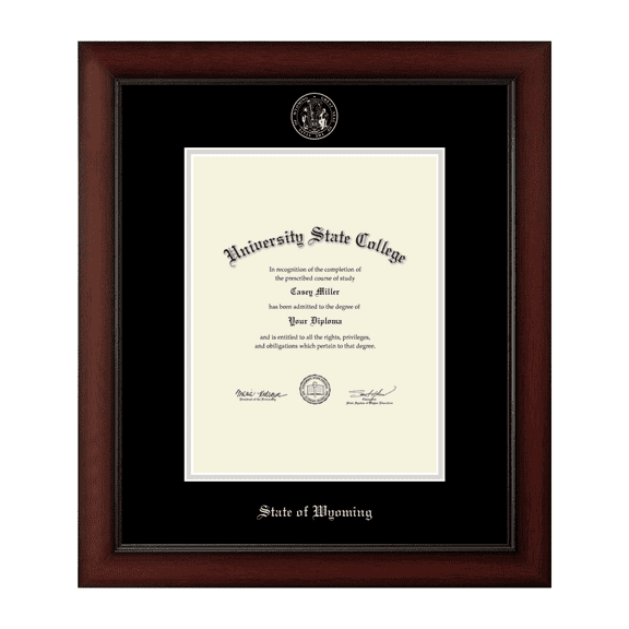 Framerly - State of Wyoming 8.5w x 11h Certificate Frame - Gold Embossed Certificate Frame - Cherry Moulding with Black and Silver Matting