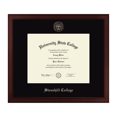 Framerly - Stonehill College 10w x 8h Diploma Frame - Gold Embossed Diploma Frame - Cherry Moulding with Black Matting