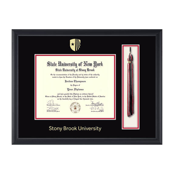 Framerly - Stony Brook Tassel Diploma Frame with Black and Red Mat