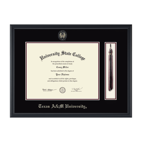 Framerly - TAMU Tassel Diploma Frame with Black and Maroon Mat