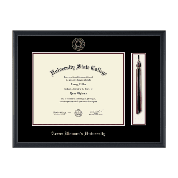 Framerly - TWU Tassel Diploma Frame with Black and Maroon Mat