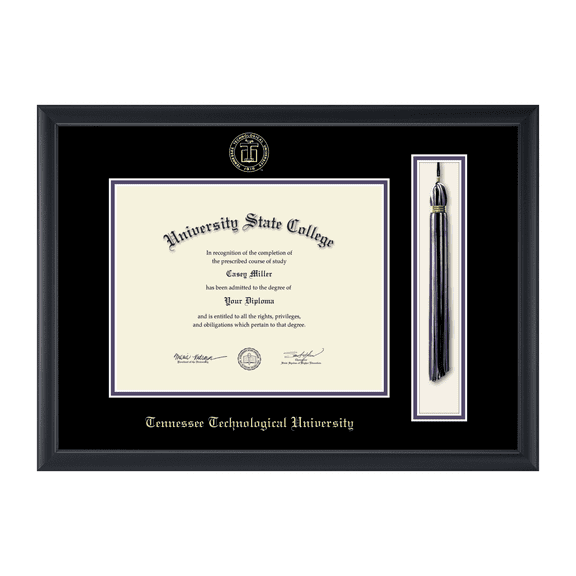 Framerly - Tennessee Technological Tassel Diploma Frame with Black and Purple Mat