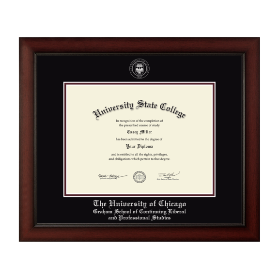 Framerly - U of C Studies Diploma Frame with Black and Maroon Mat
