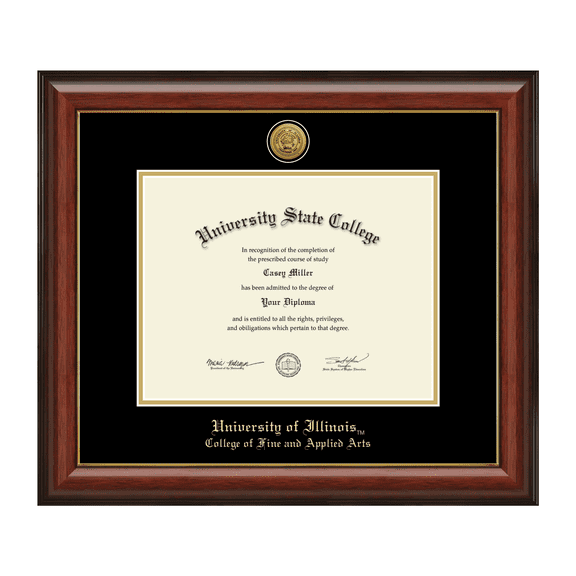 Framerly - UIUC Fine and Applied Arts Diploma Frame with Black and Gold Mat