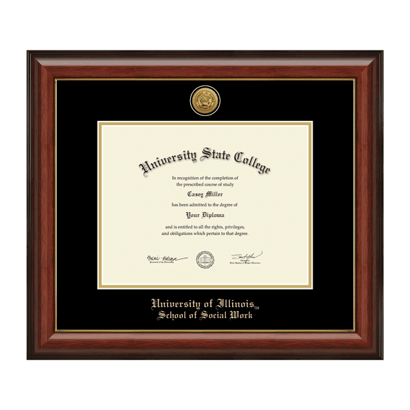 Framerly - UIUC Social Work Diploma Frame with Black and Gold Mat
