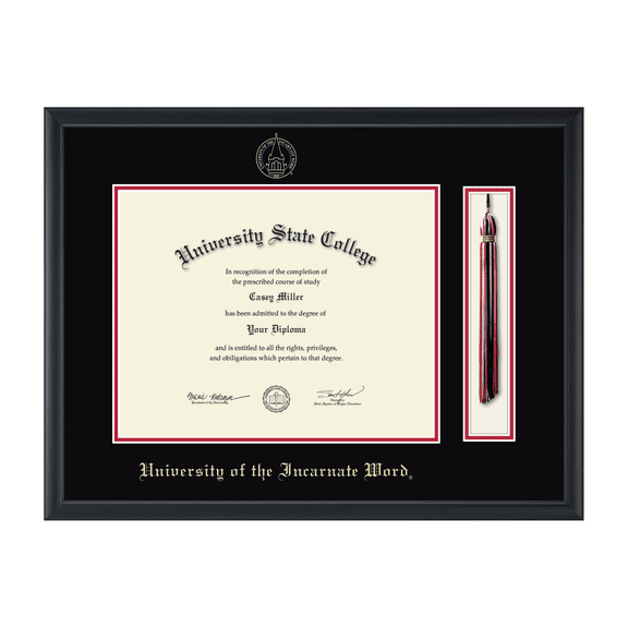 Framerly - UIW Tassel Diploma Frame with Black and Red Mat