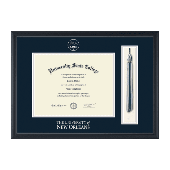 Framerly - UNO Tassel Diploma Frame with Navy and Silver Mat