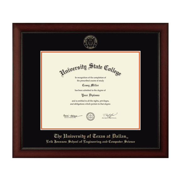 Framerly - UTD Computer Science Diploma Frame with Black and Bright Orange Mat