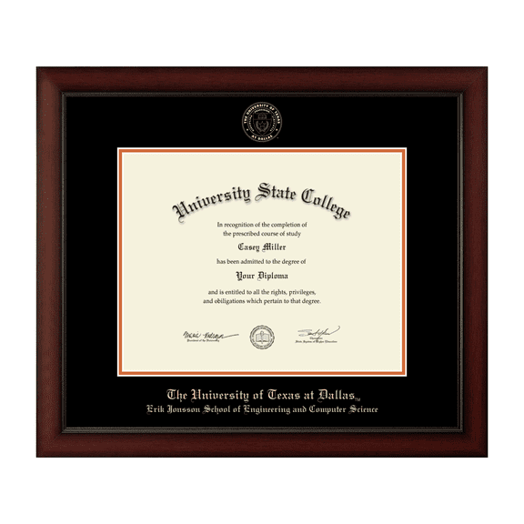 Framerly - UTD Computer Science Diploma Frame with Black and Bright Orange Mat