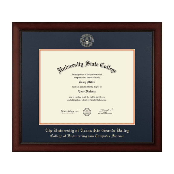 Framerly - UTRGV Computer Science Diploma Frame with Navy and Orange Mat