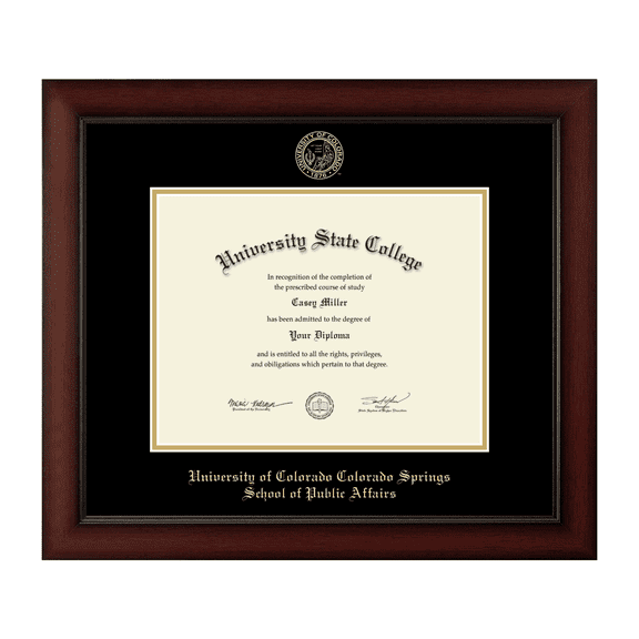 Framerly - University of Colorado Colorado Springs School of Public Affairs 11W X 8.5H Diploma Frame - Fits a Bachelor's, Master's and Phd - Gold Embossed Diploma Frame