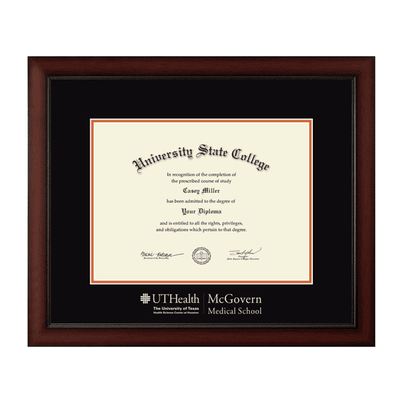 Framerly - Texas Health Science Center At Houston Diploma Frame with Black and Orange Mat