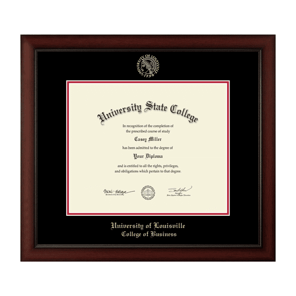 Framerly - Uofl Business Diploma Frame with Black and Red Mat