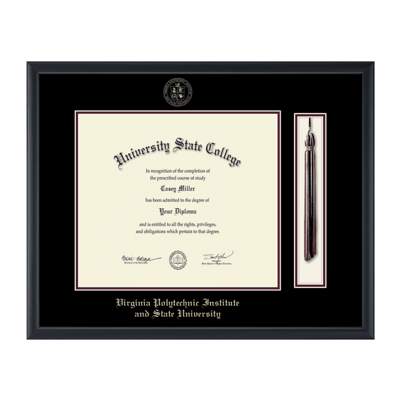 Framerly - VA Tech Tassel Diploma Frame with Black and Maroon Mat
