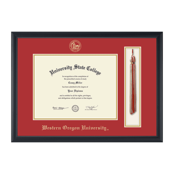 Framerly - WOU Tassel Diploma Frame with Red and Gold Mat