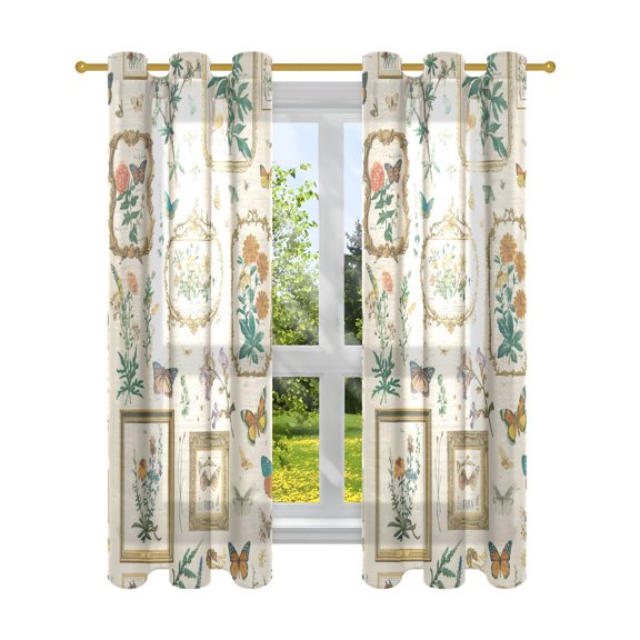 Frames Flowers Butterflies Plants Blackout Curtains Patio Door Curtains Window Decoration for Bedroom Living Room 2 Panels