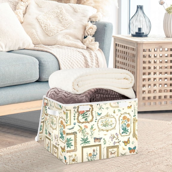 Frames Flowers Butterflies Plants Storage Basket Foldable Laundry Basket Shelf Kids Toy Storage Container Organizer with Handles