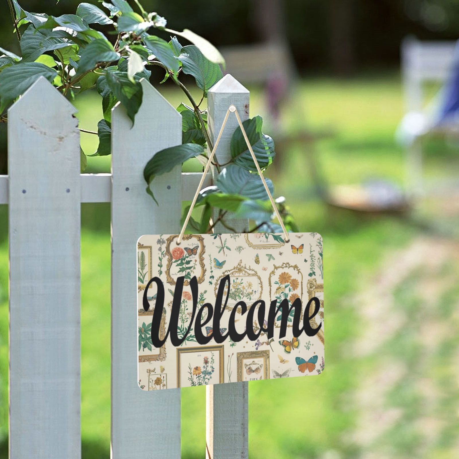 Frames Flowers Butterflies Plants Welcome Sign for Front Door Porch ...