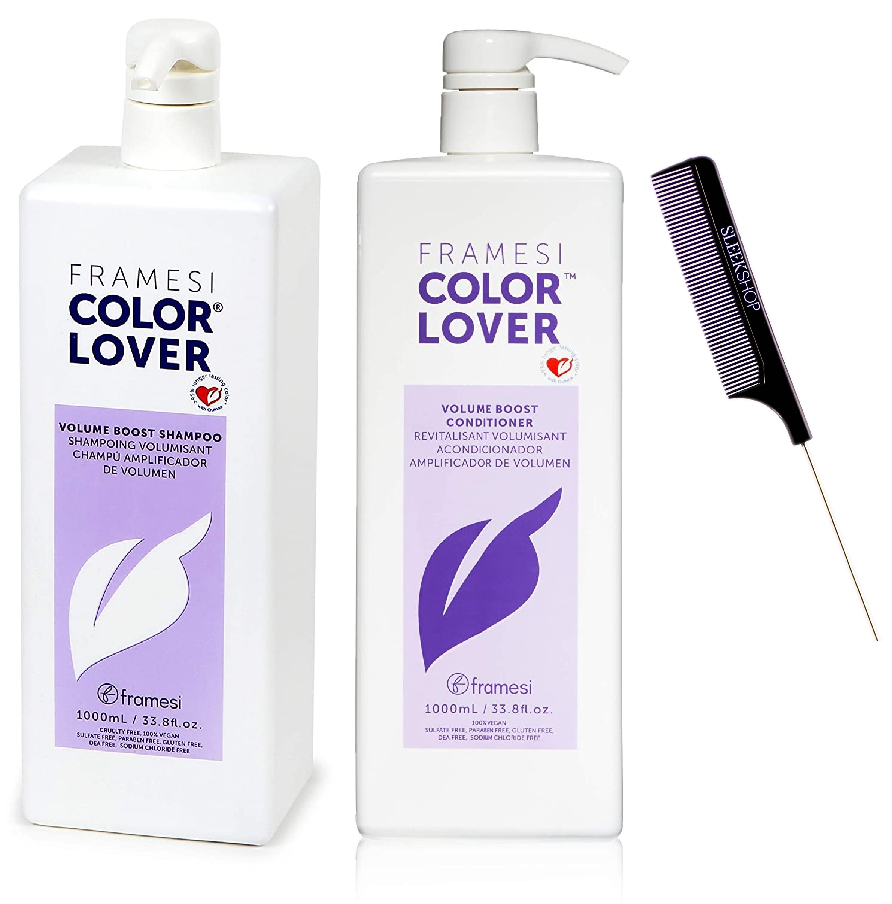 Framesi COLOR LOVER Volume Boost Shampoo & Conditioner DUO SET (w/ Sleek Comb) Sulfate-Free, Volumizing to Lift Hair (33.8 oz + 33.8 oz - LARGE LITER KIT) - image 1 of 1
