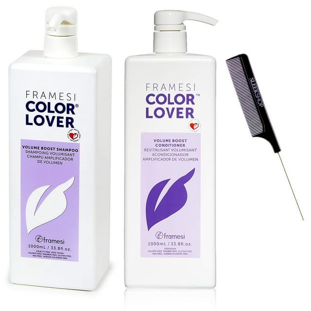 Framesi COLOR LOVER Volume Boost Shampoo & Conditioner DUO SET (w/ Sleek Comb) Sulfate-Free, Volumizing to Lift Hair (33.8 oz + 33.8 oz - LARGE LITER KIT)